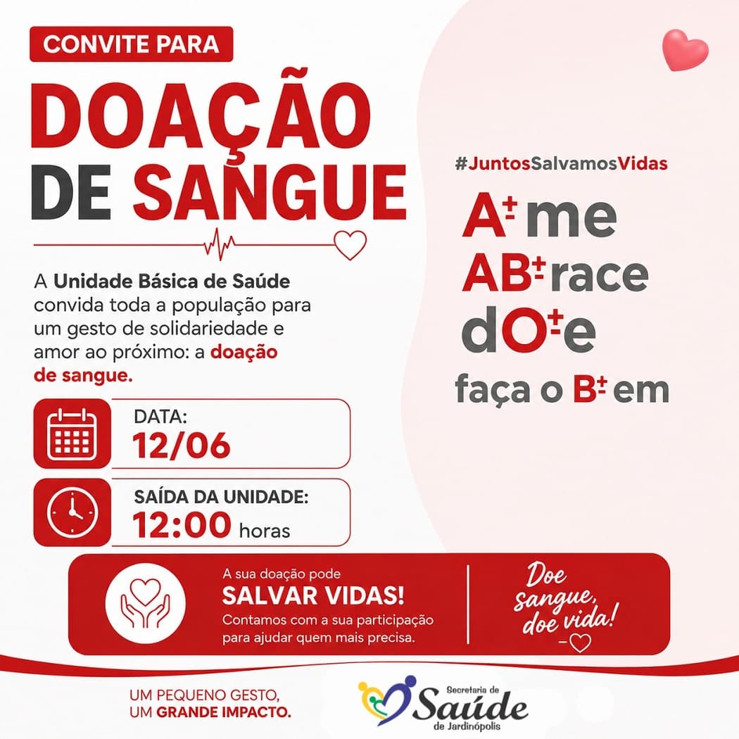 Secretaria de Saúde organiza viagem para doação de sangue em Chapecó - MUNICÍPIO de Jardinópolis